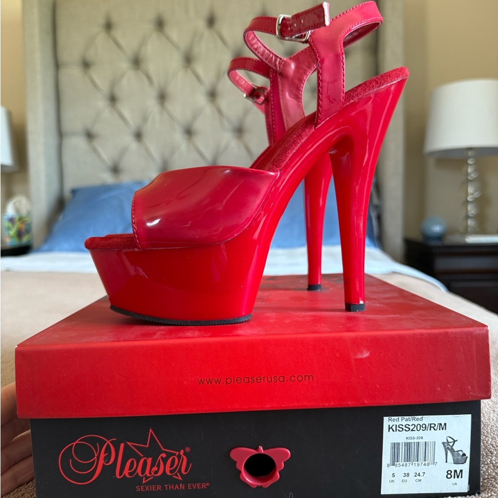 Like New Pleaser Red Platform Stilettos with Ankle Strap